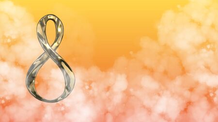 8 March symbol. Figure of eight made of cast gold platinum or silver flying in the air. Decorative...