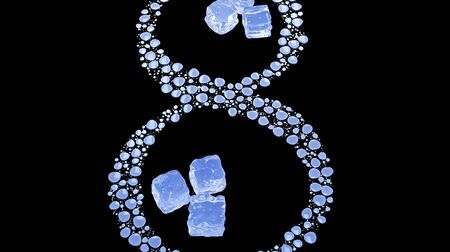 8 March symbol. Figure of eight made of water drops with ice cubes over space background. Decorative...