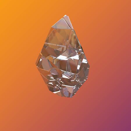 Amazing colorful Diamond Quartz Rainbow Flame Blue Aqua Aura crystal cluster closeup macro isolated on violet orange background. abstract jewelry 3d illustration.の写真素材