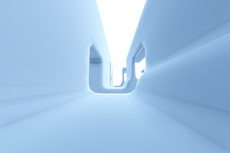 Abstract Futuristic tunnel like spaceship corridor blue metal in white space. 3d illustration.の写真素材