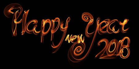 Happy new year 2018 isolated numbers lettering written with fire flame or smoke on black background.