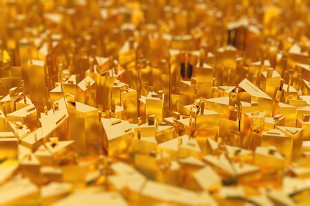 Golden city abstract space background. 3d Illustration