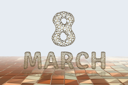 8 March symbol. Figure eight made of gold over abstract block background. Can be used as a decorative greeting or postcard for international Womans Day 3d illustrationの写真素材