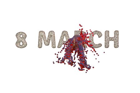 8 March symbol. Figure of eight made of gold wire over colorful background with paint, water or wine...