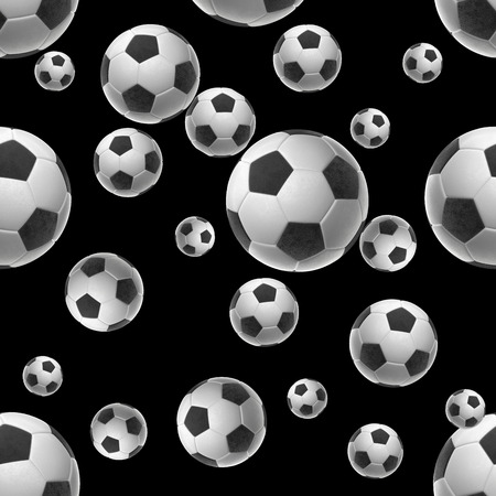 Soccer-balls isolated on black background seamless pattern 3d illustrationの写真素材