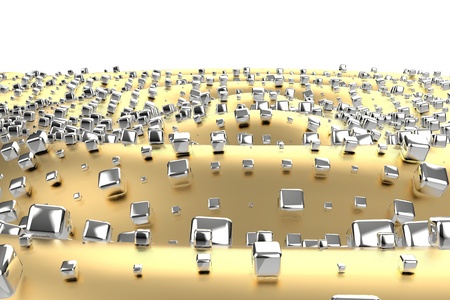 Silver or white gold platinum blocks cubes over metal yellow wave background. Modeling 3d illustration. wealth rich mining bitcoin concept . Money growing business finance success clipartの写真素材
