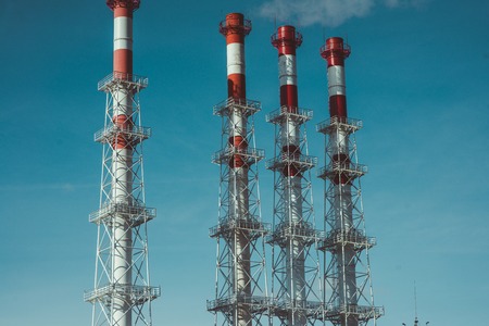 Industrial zone,The equipment of oil refining,Close-up of industrial pipelines of an oil-refinery...