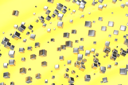 Silver or white gold platinum blocks cubes over light yellow wave background. Modeling 3d...