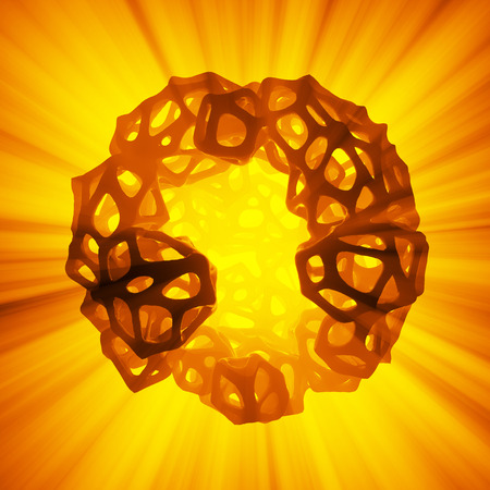 Abstract 3d rendering concept of high poly sphere with chaotic mesh grid cellular mulecular...