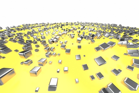 Silver or white gold platinum blocks cubes over light yellow wave background. Modeling 3d illustration. wealth rich mining bitcoin concept . Money growing business finance success clipartの写真素材