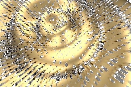 Silver or white gold platinum blocks cubes over metal yellow wave background. Modeling 3d illustration. wealth rich mining bitcoin concept . Money growing business finance success clipartの写真素材