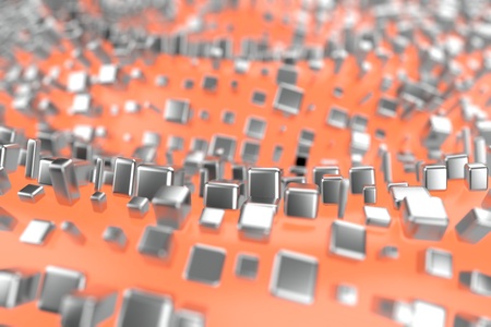 Silver or white gold platinum blocks cubes over light pink orange wave background. Modeling 3d...