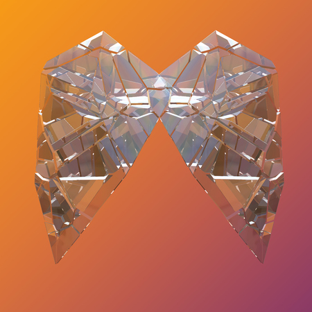 Amazing colorful Diamond Quartz Rainbow Flame Blue Aqua Aura crystal cluster closeup macro isolated on violet orange background. abstract jewelry 3d illustrationの写真素材