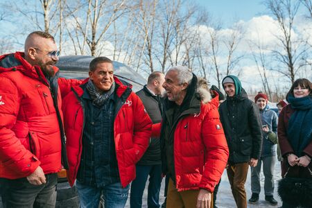 MOSCOW REGION, FRYAZINO, GREBNEVO ESTATE - MARCH 09 2019: Samy Naceri French star and actor of Taxi films and his brother Bibi Nacery visiting the Grebnevo estate during Maslenitsa celebrationのeditorial素材