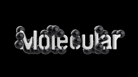 Model of abstract molecular structure with word lettering in trendy black and white colors. Isolated...