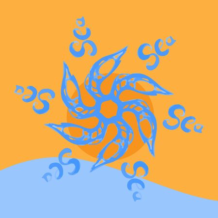 Flower Mandala. Decorative round ornament with Sea lettering word. Anti-stress therapy patterns. Weave design. Yoga logos, backgrounds for meditation posterのイラスト素材