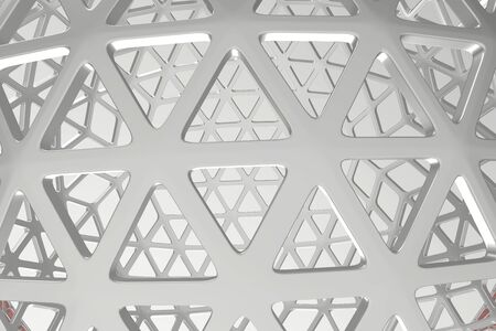 Abstract 3d rendering concept of high poly architecture with steel and glass, chaotic mesh grid...