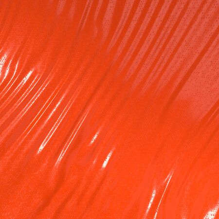 Abstract and shiny red luxury silk cloth in shape of liquid wave with folds. Satin or velvet material background in popular Lush Lava color. 3d illustrationの写真素材