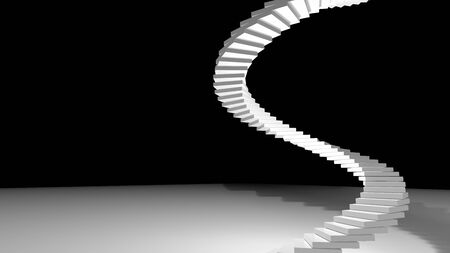 high spiral staircase in an abstract space illuminated with bright light. side view 3d illustration. Concept of Success Climbing and Finding Yourselfの写真素材