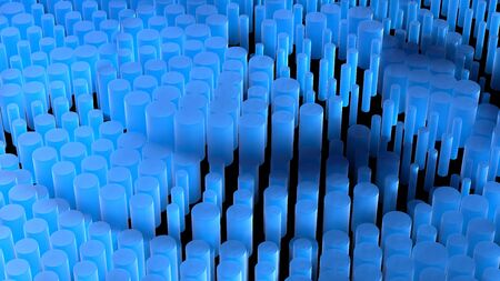 Abstract composition background full of cylinders made of frost blue glass. 3d illustration.