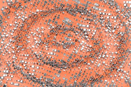 Silver or white gold platinum blocks cubes over light pink orange wave background. Modeling 3d...