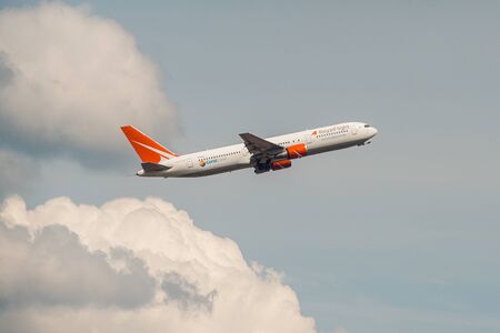 Domodedovo, Russia - May 12, 2019: Boeing 767-3Q8 ER type code: B763 Royal Flight Airlines take off at Domodedovo airport, Moscow Regionのeditorial素材