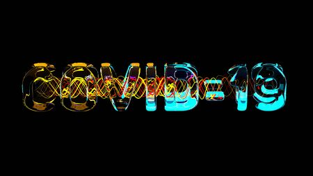 Coronavirus COVID-19 lettering Made by glass and flying particles. Medicine concept isolated on...