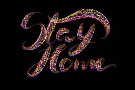 Stay at home inscription. Selfisilation Coronavirus COVID-19. Epidemic condition illustrationの写真素材