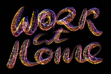 Work at home inscription. Selfisilation Coronavirus COVID-19. Epidemic condition illustration. Social distance safety conceptの写真素材
