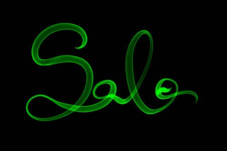 Sale handmade lettering, calligraphy made by green fire or smoke, for prints, posters, webの写真素材