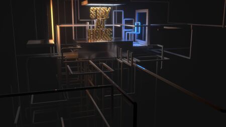 Stay at home inscription. Selfisilation Coronavirus COVID-19. Epidemic condition 3d illustrationの写真素材
