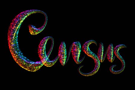 Census, Lettering made by sparkle particles on Black Background. United States of America 2020の写真素材