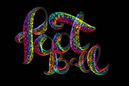 Foot Ball for inscription is made of rainbow color sparkling confettiの写真素材