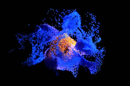 Blue and orange glowing cloud computing with particles. Coronavirus concept. Computer generated abstract background. 3d illustrationの写真素材