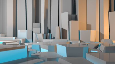 Abstract concrete interior or exterior with chaotic polygonal relief pattern on the wall and floor looks like an ice. 3d illustrationdの写真素材