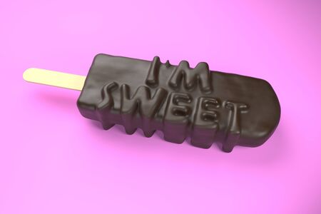 Im Sweet text on classic chocolate ice cream isolated on pink background 3d illustrationの写真素材