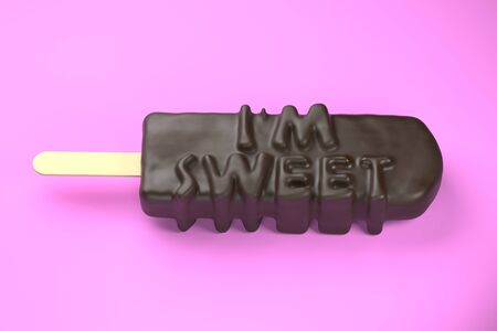 Im Sweet text on classic chocolate ice cream isolated on pink background 3d illustrationの写真素材
