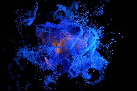 Blue and orange glowing cloud computing with particles. Coronavirus concept. Computer generated abstract background. 3d illustrationの写真素材