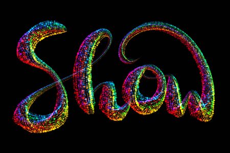 Show presentation word typography text logo made by colorful confetti parcles, beautiful typography suitable for brochure banner design isolated on black backgroundの写真素材