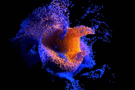 Blue and orange glowing cloud computing with particles. Coronavirus concept. Computer generated abstract background. 3d illustrationの写真素材