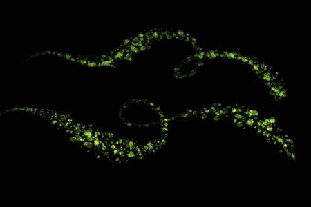 abstract Eco fresh green field wavy line made of drawing leaves isolated on black background. Spring healthy illustration overlayの写真素材
