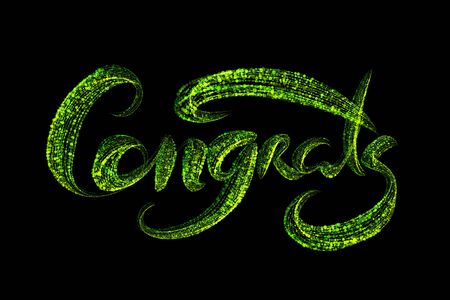 The word Congrats is made up of glowing green particles isolated on a black backgroundの写真素材
