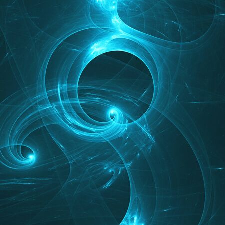 Neon glowing green lines and shapes flying in the space. Geometric sci-fi structure. Abstract creative modern backgroundの写真素材
