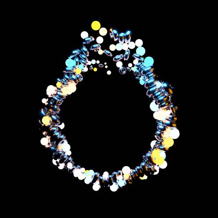 Abstract jewelry circular composition of low poly spheres and light polygons in the form of a ring. Mockup frame for your design isolated on black background 3d illustrationの写真素材