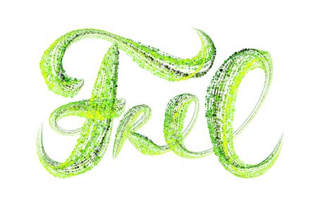 Free word lettering word written with green luminous particles isolated on white background. Sale free concept.の写真素材