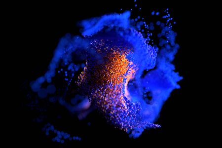 Blue and orange glowing cloud computing with particles. Coronavirus concept. Computer generated...