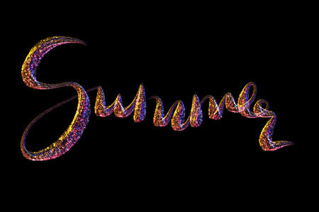 Summer lettering made by colorful rainbow circles confetti lettering over black backgroundの写真素材