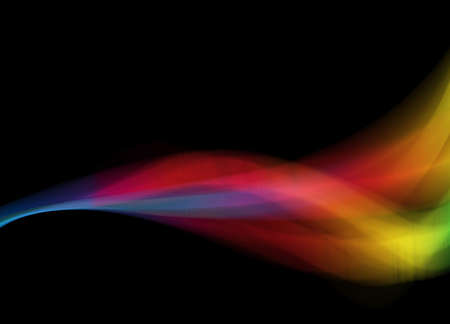 illustration of rainbow luminous line of paricles representing a sound wave on a black abstract Futuristic digital background with copy space. Banner for your designの写真素材