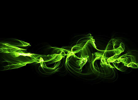 illustration of Green luminous line of paricles representing a sound wave on a black abstract Futuristic digital background with copy space. Banner for your designの写真素材