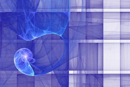 Neon glowing lines and shapes flying in the space. Geometric sci-fi structure. Abstract creative modern backgroundの写真素材